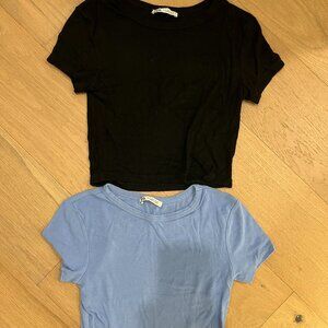 zara baby tee combo black and blue- size s
